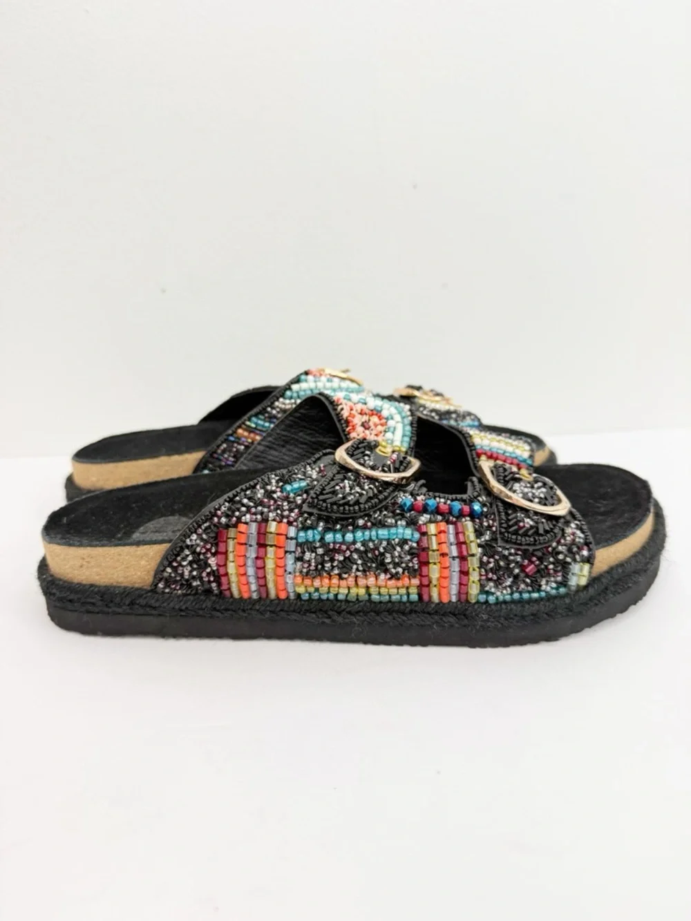 House Of Harlow 1960 Black Beaded Sandals Size 8 - Picture 3 of 7